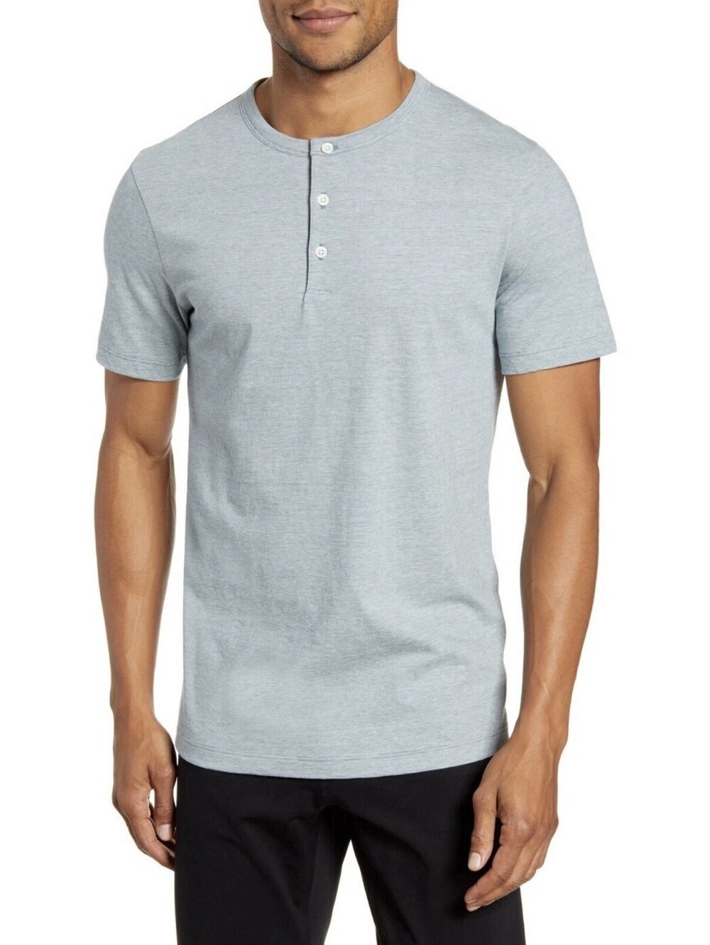 THEORY Men's Combo Feeder Stripe Short Sleeve Henley T-Shirt in Aloe Blue-Medium
